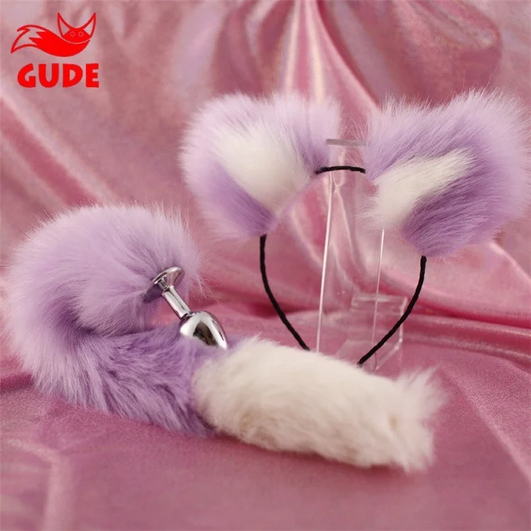 Cosplay Metal Anal Butt  Plug Tail  Anal Sex Toys And Hair Band Set for Adult (Anal plug+headbands)