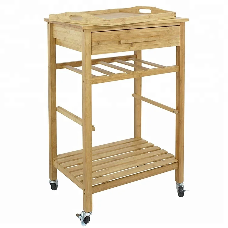 Kitchen Serving Trolley Cart With Drawers And Shelves Bamboo Kitchen Serving Trolley