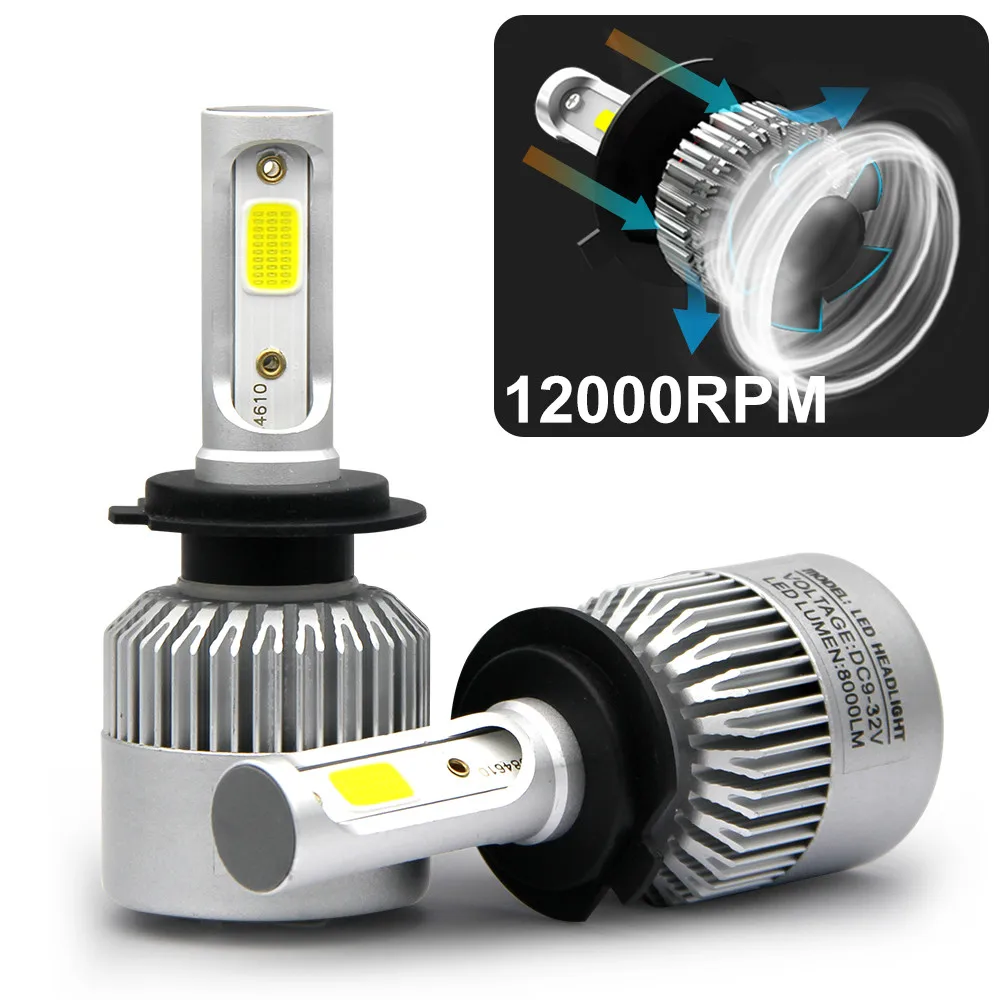 Супер яркая Автомобильная S2 Автомобильная 8000 Люмен 9005 9006 H11 H13 12 24 вольт Автомобильная H4 светодиодная фара H7