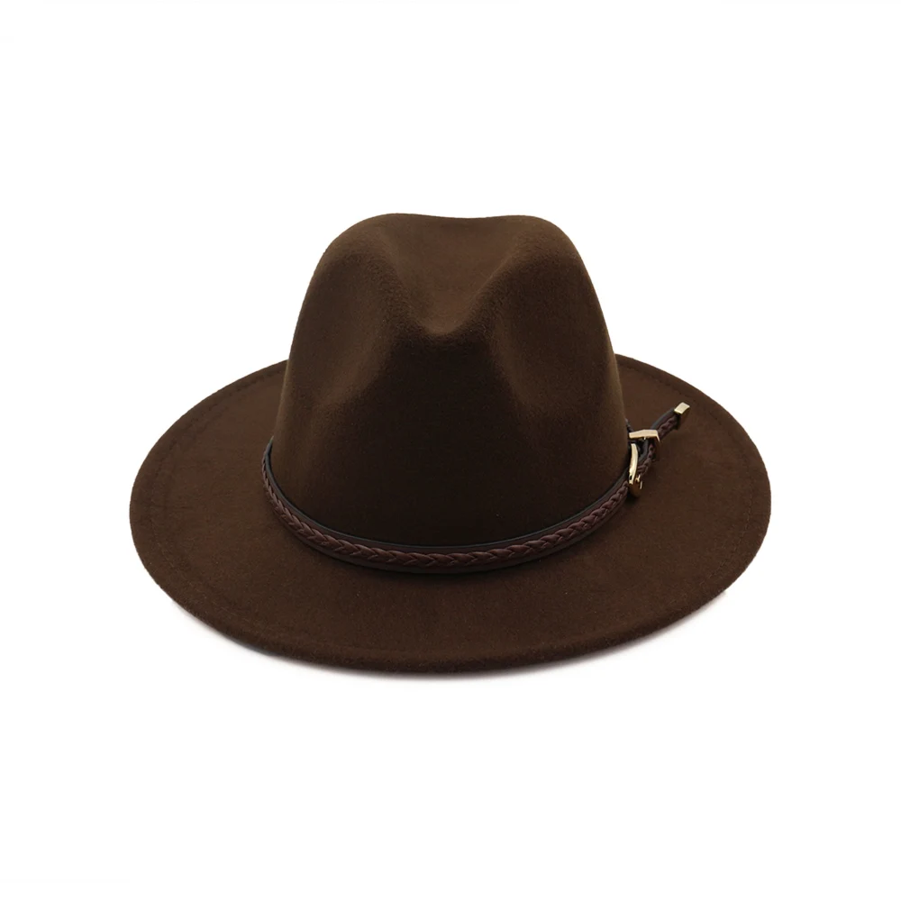 
Cheap Wholesale Braid Shape Leather Decor Cotton Felt Fedora Hat Jazz Hat 