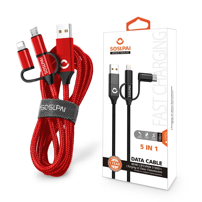 SOSLAPI new arrived all in one usb data cable nylon braided 18w fast charging usb c to usb c cable