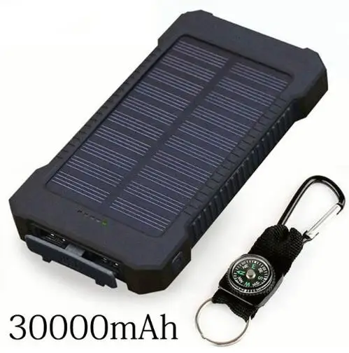  Солнечное зарядное устройство водонепроницаемый 30000mAh с 2 портами (стандарт порта Внешнее Power Bank для Xiaomi смартфон со светодиодной