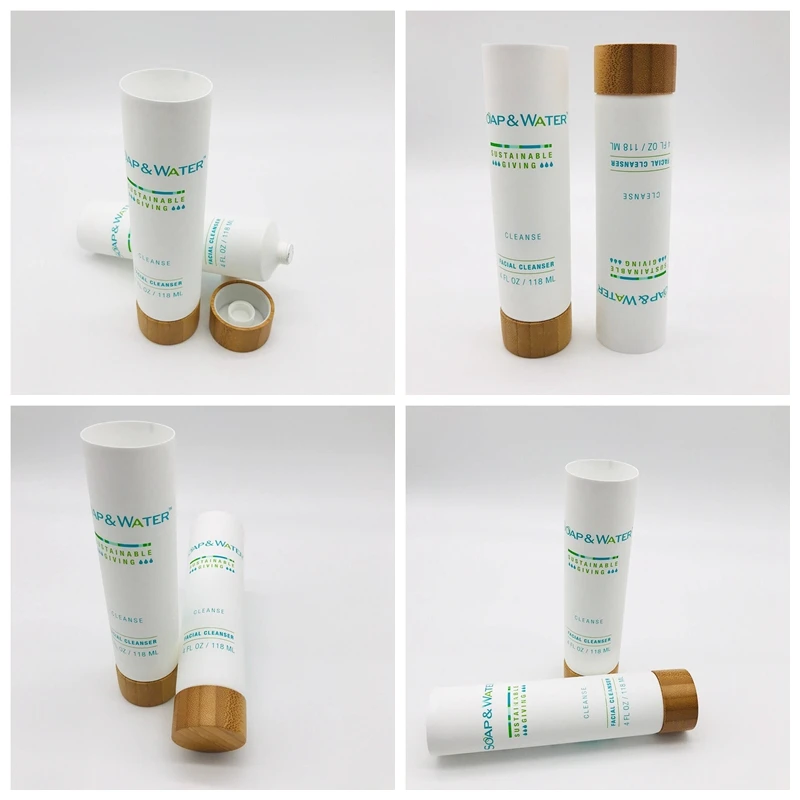 
Eco-Friendly Face Wash Packaging Tube With Screw Bamboo Cap Cosmetic Packaging 