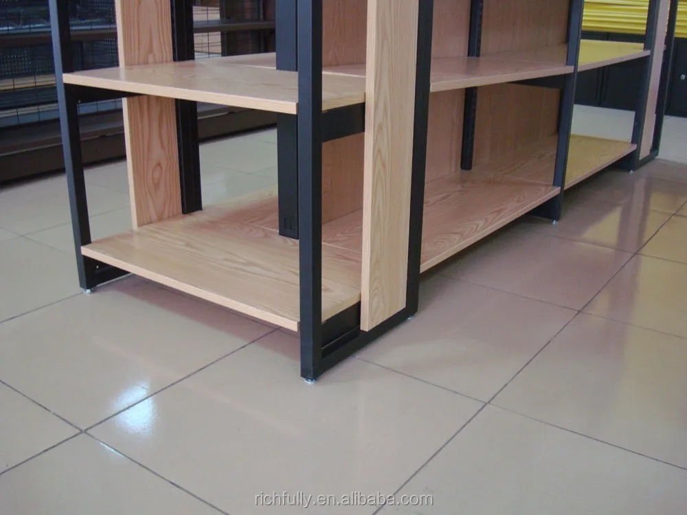 2016 New product steel and wood composite frame supermarket shelves