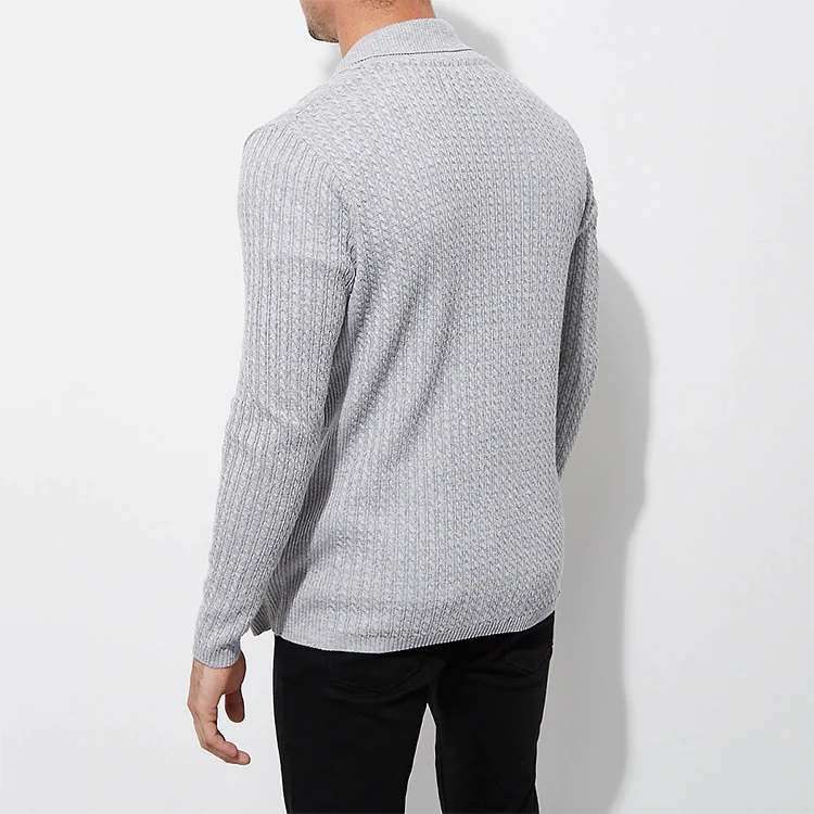 Fine Gray Color Cable Knit Open Front Cardigan Men