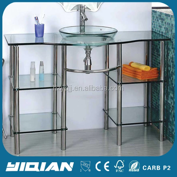 
Floor Standing Stainless Steel Support Lavabo Glass Basin Bathroom Glass Countertop Basin 