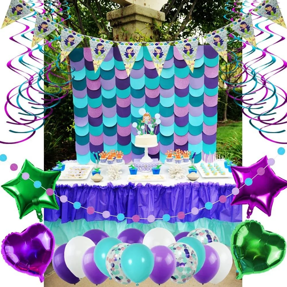 Nicro New Product 65 PCS Girl Baby Shower Mermaid Birthday Party Decoration Supplies Set