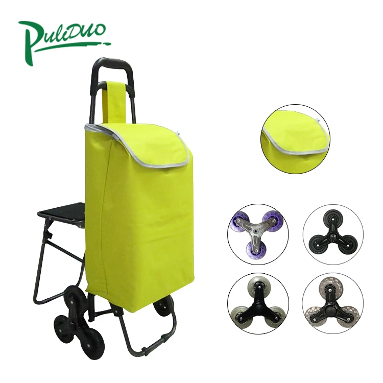 Good Selling foldable Promotion  Wheels Trolley Shopping Bags  folding with chair