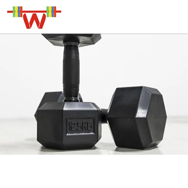 Professional Black Rubber Coated Hex Dumbbell Weights