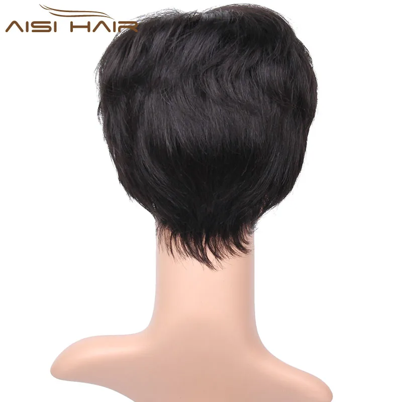 Aisi Hair Short Pixie Cut Human Hair Wigs For Women Hand Tied Straight Black Wig Indian Human Hair Wigs