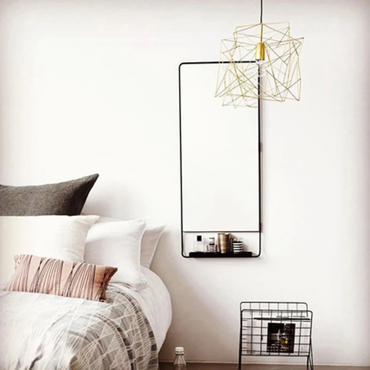 Large oversize decorative black metal pharmacy wall mirror with shelf for hallway bathroom