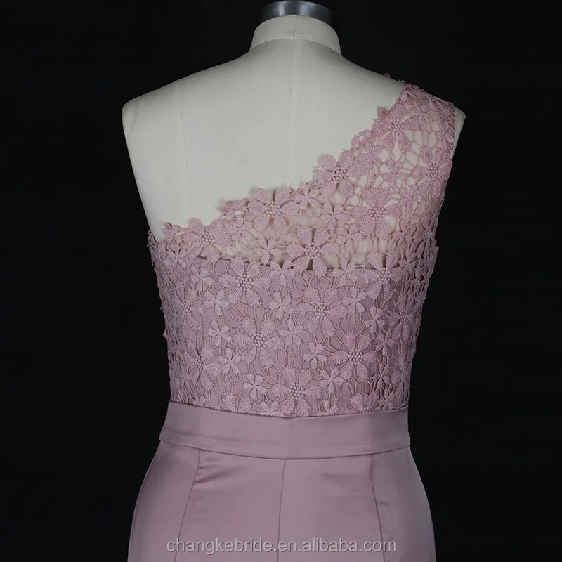 
New Designs Bridesmaid Dresses Wedding Party Mermaid Rusty Pink One Shoulder Floral Bridesmaid Dress Tube China Manufacture 2018 