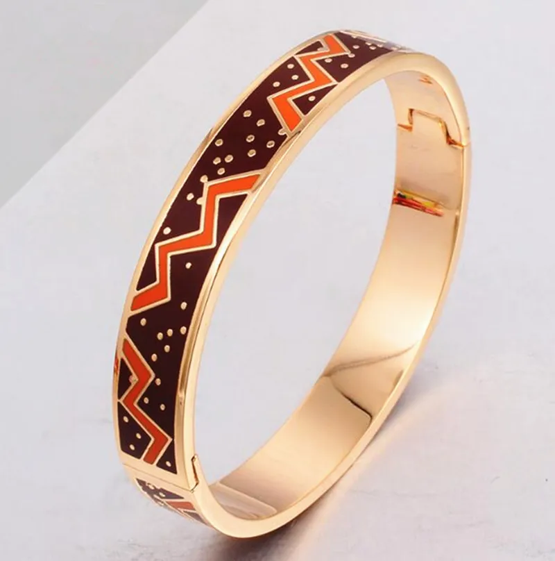 Artificial New Pink Waves Cuff Hinged Enamel Fake Gold Jewelry Jewellery Bracelet Bangle Models Gold 18K Cuff Bangle