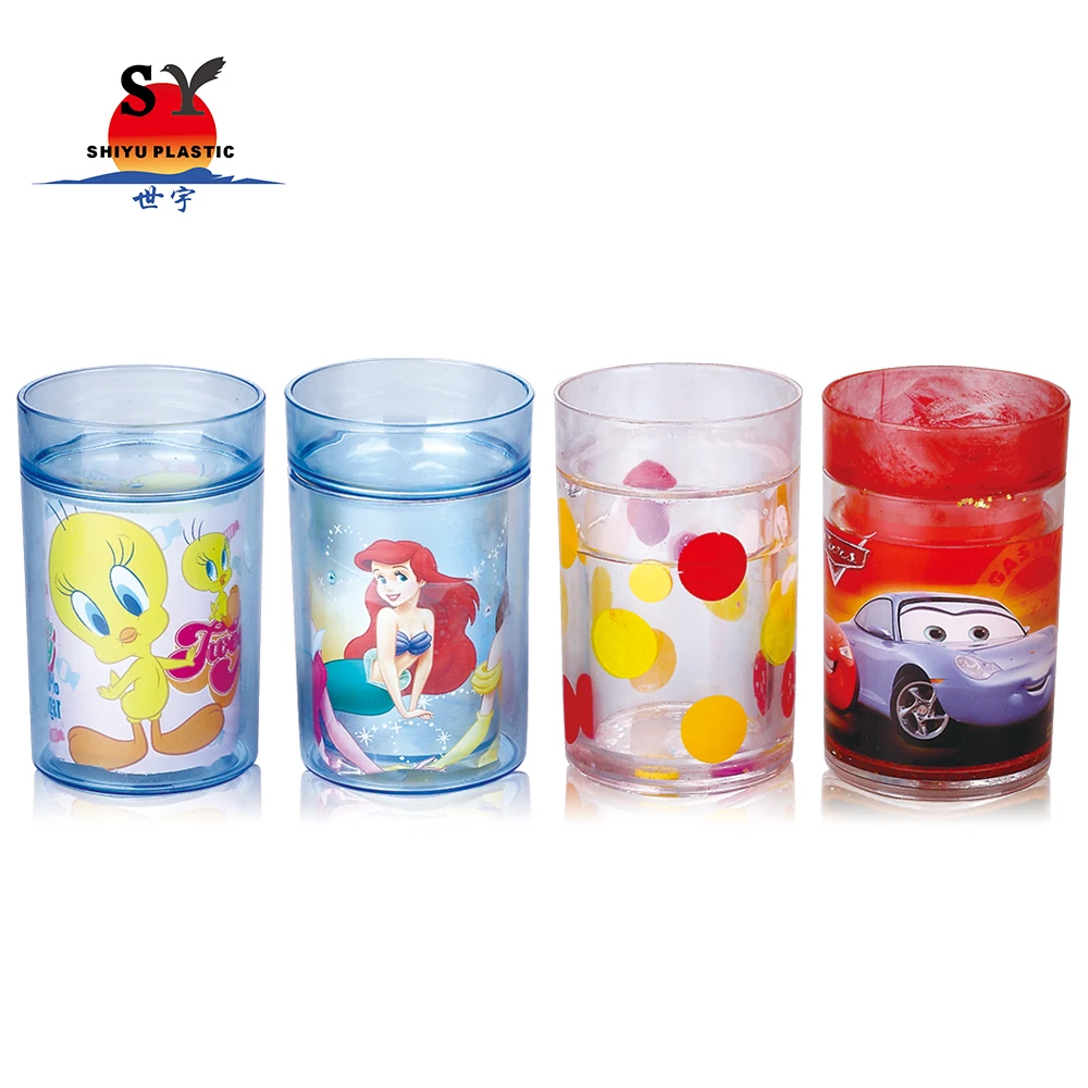 
China professional SY670 230ml juice water crystal wholesale double wall cartoon gift pp plastic glitter cup 