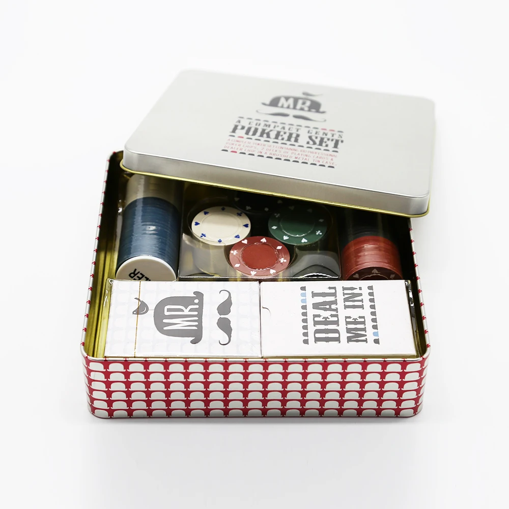 Iron Tin Box Entertainment Playing Cards Poker Chips Set