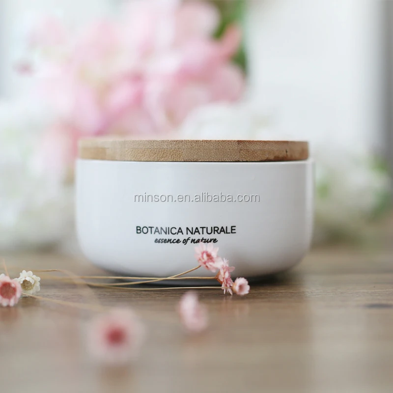 Wholesale custom 180ml 250ml Interior decoration freshener air ceramic candle jar with wooden lid