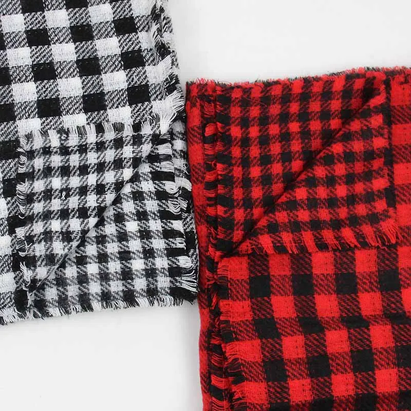 Wholesale Women Double Side Red And Black Buffalo Plaid Pashmina Scarf