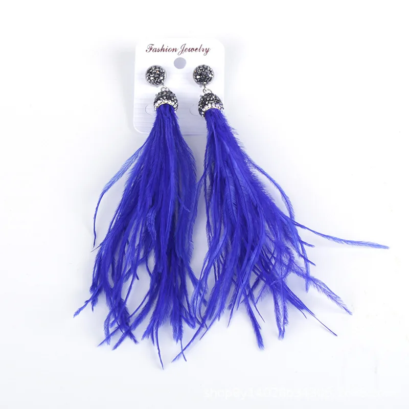 HXER-19601 Fashion New Design Vintage Long Drop Feather Earrings with Multi Color for Wholesale