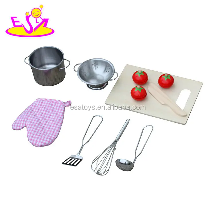 New design luxurious girls pretend play toys wooden pink toy kitchen W10C281