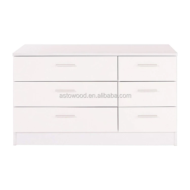 melamine wooden 6 drawer cabinet unit with high glossy front in white color bedroom