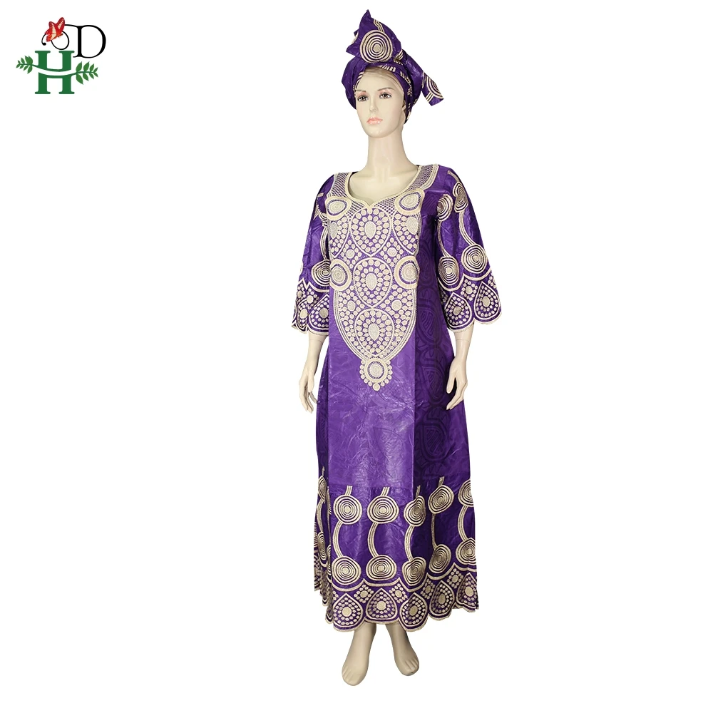 H & D Traditional African bazin riche  lace  Print Dress  and skirts  Matching The Same Headscarf For Women Party