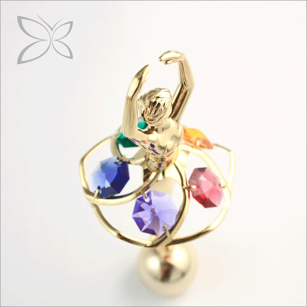 Crystocraft 24k Gold Plated with Assorted Colors Brilliant Cut Crystals Swan Lake Ballet Dancer Statue Gift Ballerina Figurine