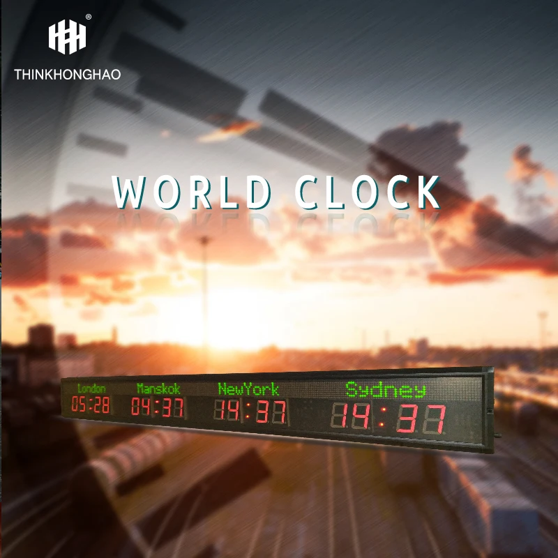 customization world time wall clock digital LED world clock large digital HD display and remote control function
