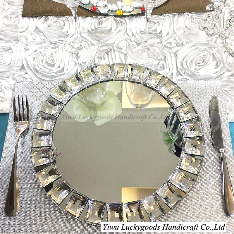 LCK085 2019  New design beautiful diamond mirror charger plates  for wedding supplies