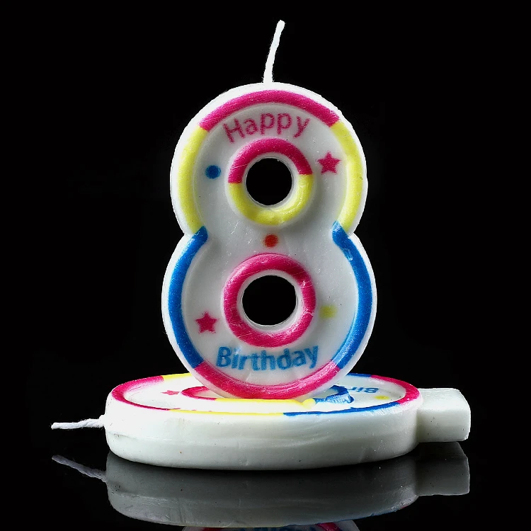 Rainbow Colorful Outline Happy Birthday Decoration and Star Printed Number Candle