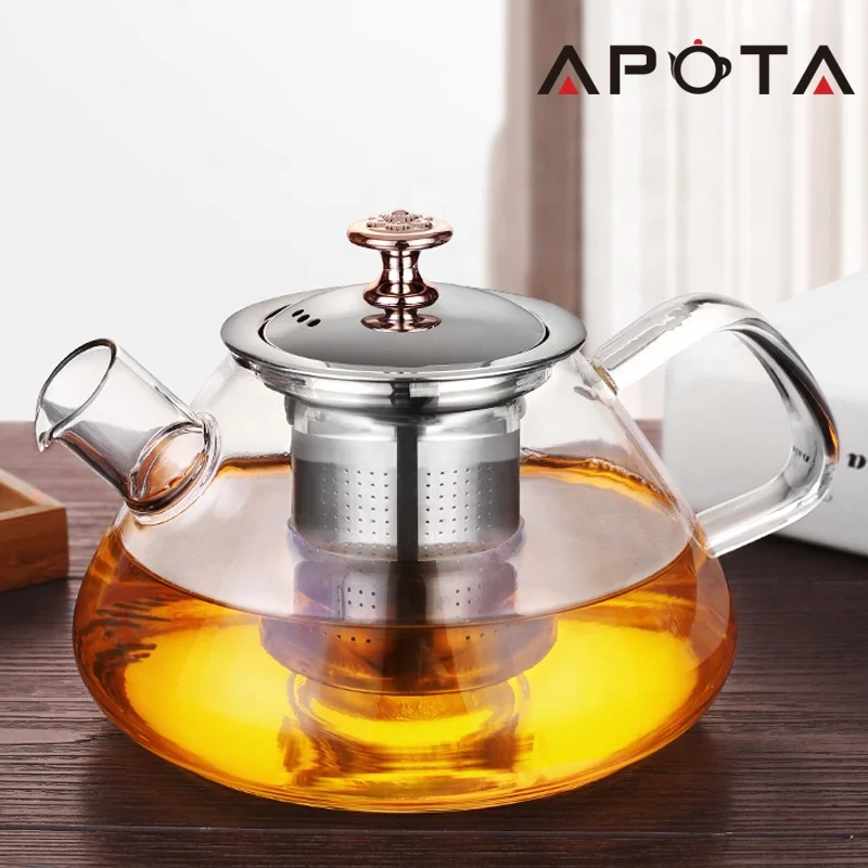 Large Capacity 34 OZ Teapot Glass With Wide Mouth Stovetop Safe