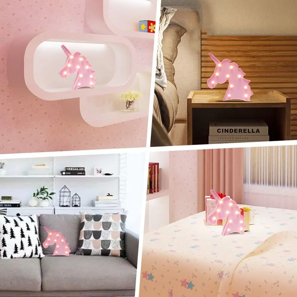 Hot Sales Holiday Gifts Lamp Pink Unicorn Shaped Popular Battery Operated Led Night Light For Home Decoration Sign