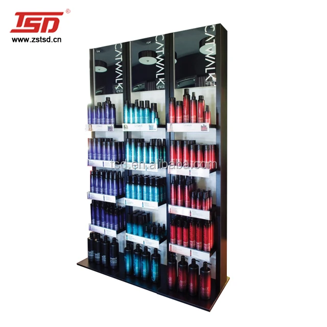 Custom metal show beauty display rack beauty products display cabinets hair salon display shelf
