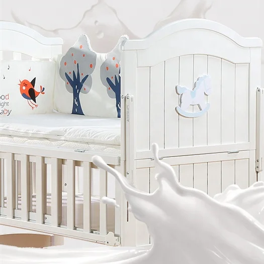 Solid wooden white painting bumper cribs cot  baby cradle swing bed for baby 0-3 years