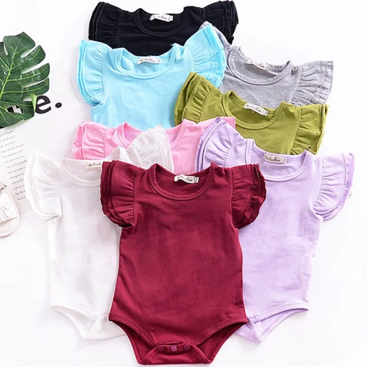 
Hot Selling New born Baby Girls Flutter Ruffle Rompers Onesie Baby Clothes Summer Plain Blank Baby Romper Onesie 