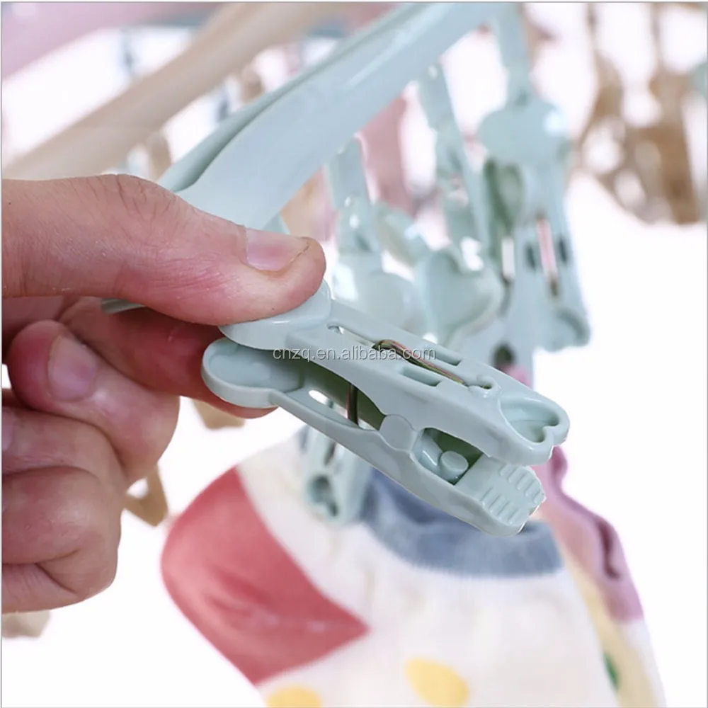 Useful Underwear Socks Clothes Laundry Hanger Hook Drying Rack With 8 Pegs Clips