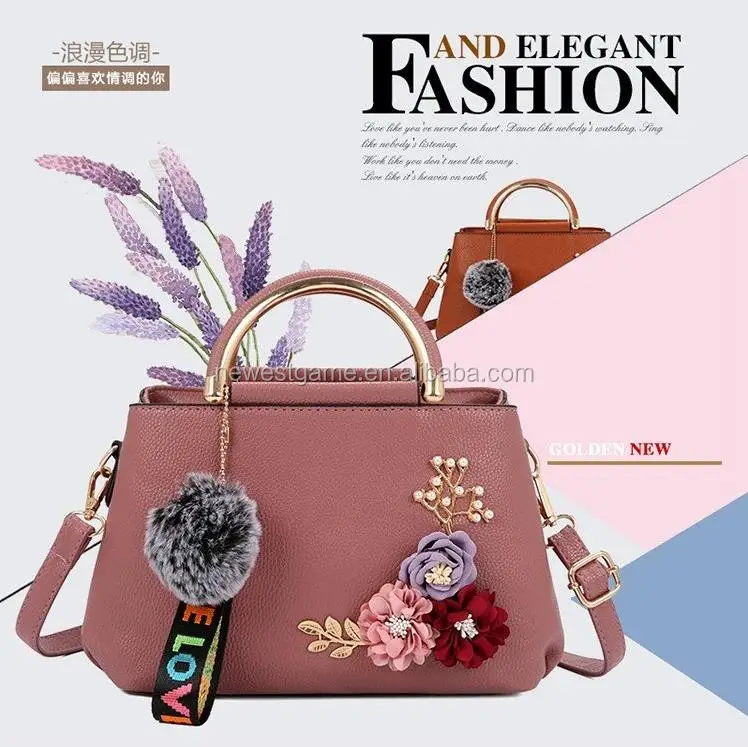 
Good quality Cheap Latest Model Trendy European Style Women Handbag Artificial Flower Decoration Lady Leather Hand Bag Free ship 