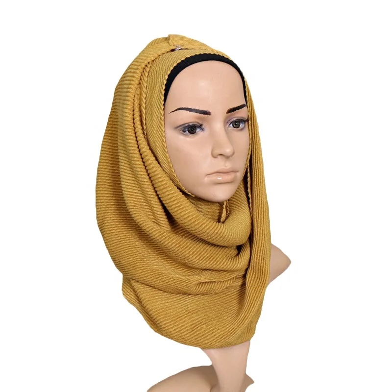 Оптовая продажа, высококачественный Женский мусульманский хлопковый хиджаб без рисунка, плиссированный шарф, шарфы, шали