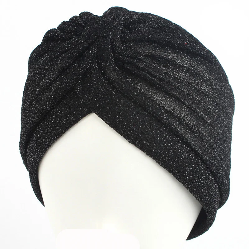 
Hot Selling Simple Classic Design Shiny Shimmer Glitter Sparkly Turban Hats 2017 Women Head Wrap Band Hijab Cap 
