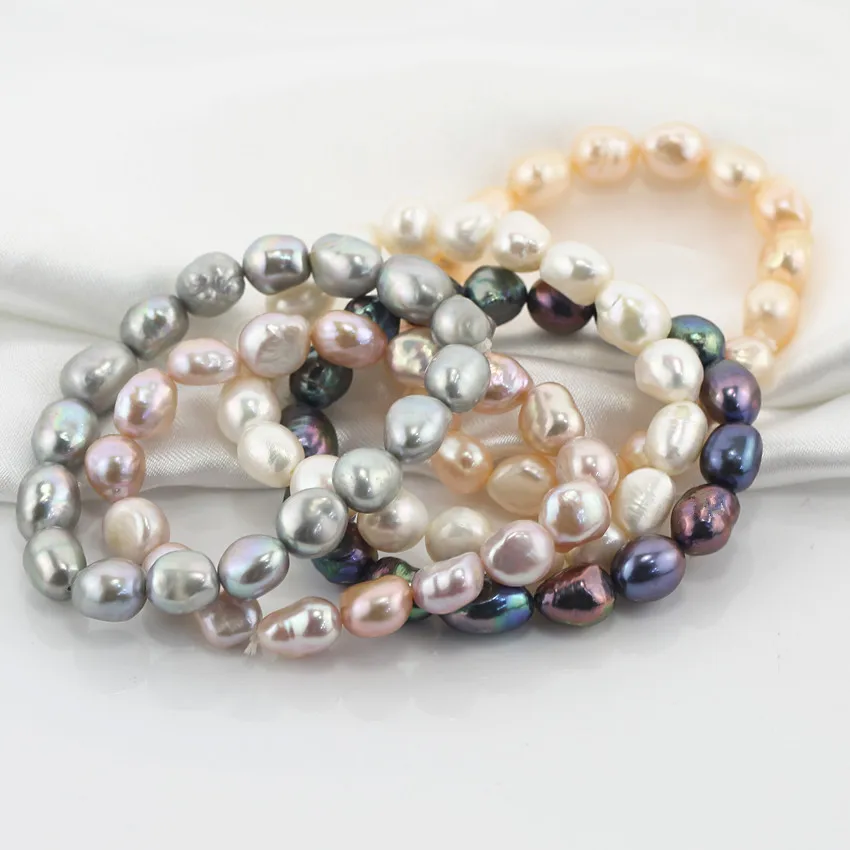 9-10 мм в форме барокко женский эластичный пресноводный настоящий пресноводный натуральный жемчуг браслет и браслет