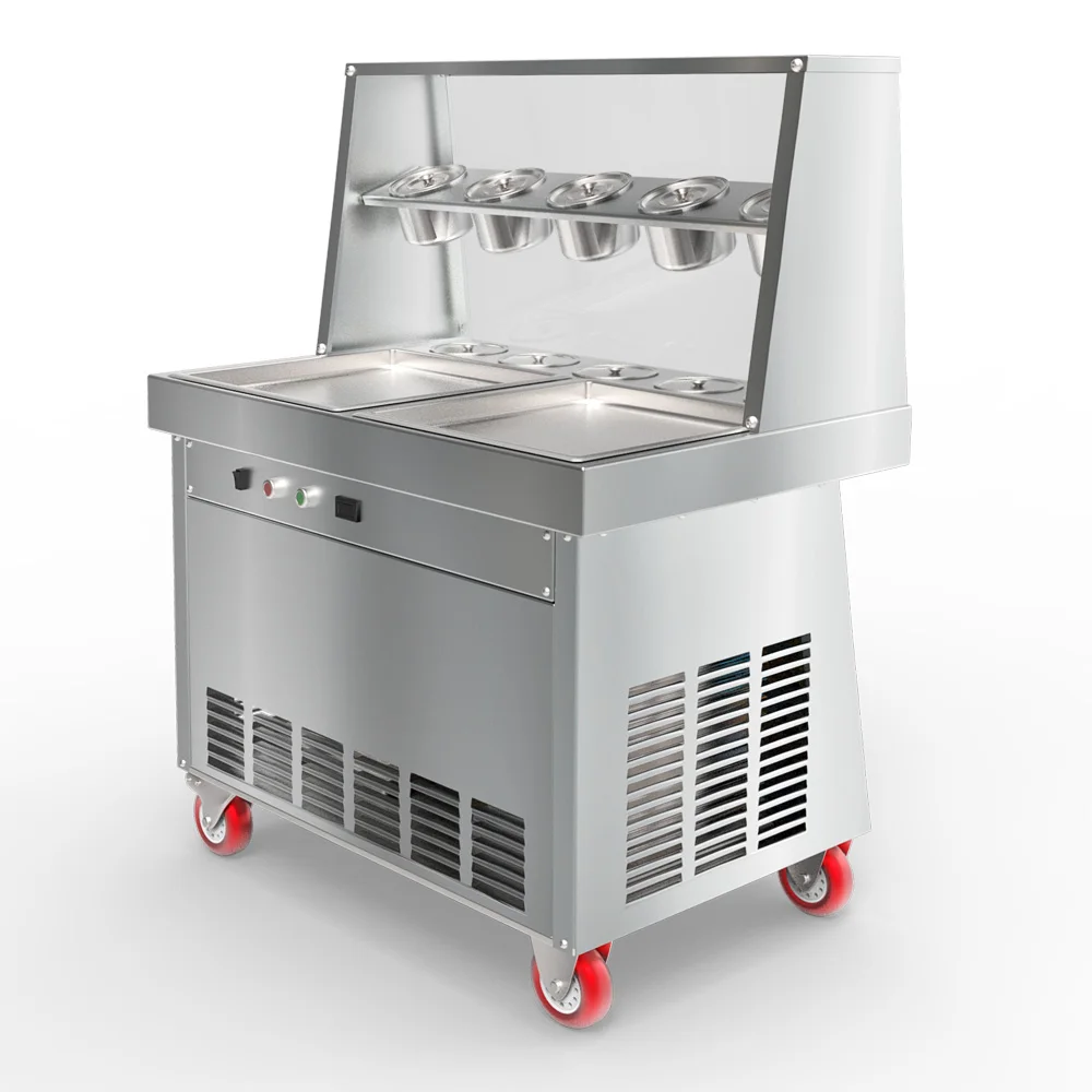 Double flat pan fried roll ice cream machine mesin ais krim goreng Factory Supply Square Pan Fried Ice Cream Machine
