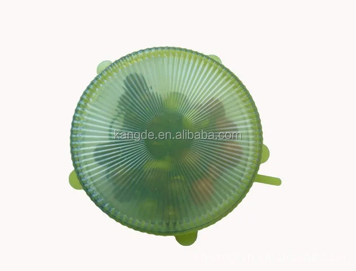 Ultra Stretchy Silicone Super Stretch Lids to keep food fresh. Locks in freshness air tight - Adjusts to shape and size of con