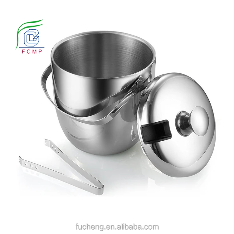 Custom Stainless Steel Metal Ice Bucket Ice Bucket with Lid and Tongs