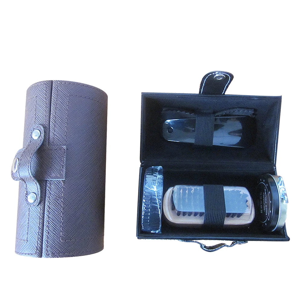 Factory Price Shoe Polish Cleaning Brushes Set Kit Shoe Care kit Brown Pu Leather Case Shoe Shine Kit