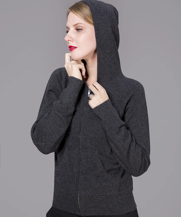 OEM production wholesale 12GG knitted women pure cashmere hoodie