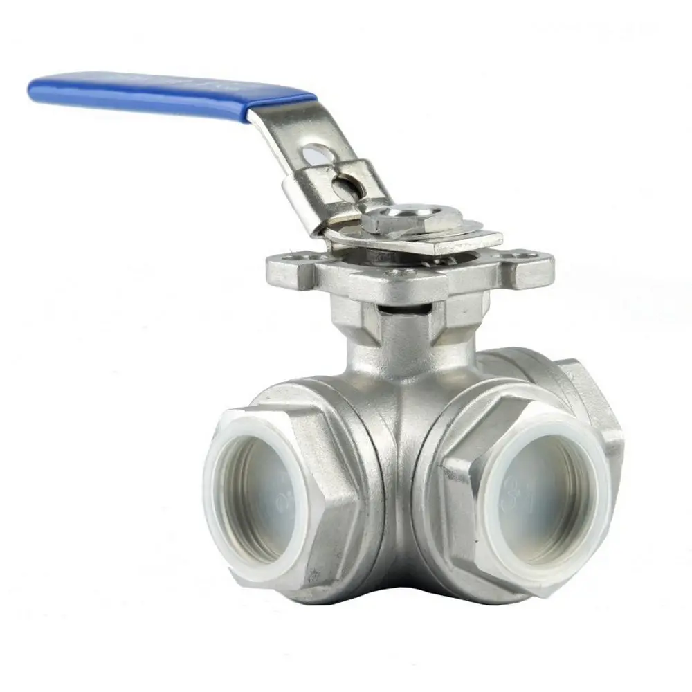 DN15 T Port PN64 High Pressure NPT Threaded SS 304 Lever Operated 1/2 Thread Three Way Ball Valve upvc/brass/stainless