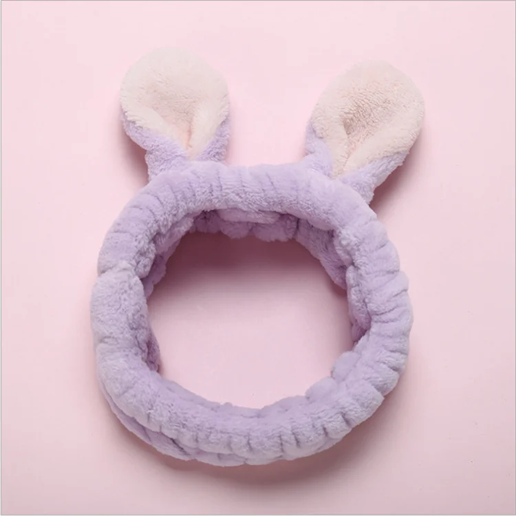 New Design Women Fashion Lovely Soft Carol Fleece Rabbit Ears Headband Makeup Cosmetic Shower Elastic Hair Band