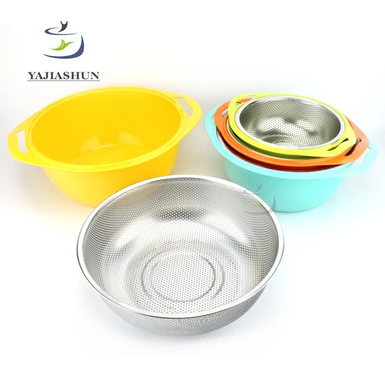 Wholesale Wire Mesh Strainer Stainless Steel Rice Colander Sieve Plastic Vegetable Fruit Basket For Kitchenware