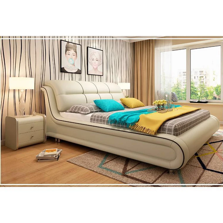luxury upholstered leather bed hotel bedroom sets single queen king size bed room furniture modern home single  beds