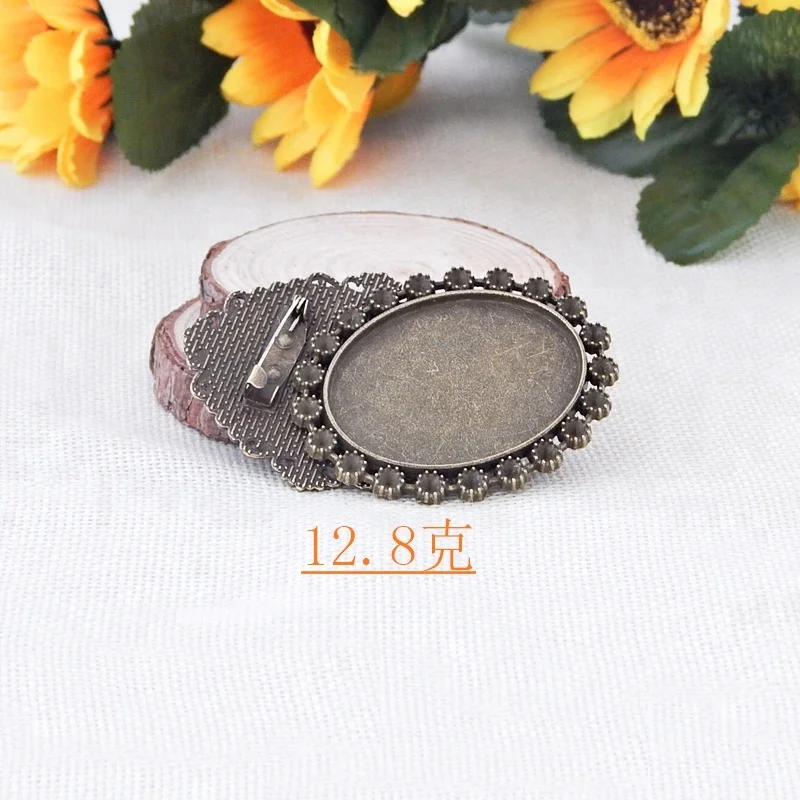 
Luyun 30*40mm retro bronze brooch pins time gem oval base cabochon for jewelry making 