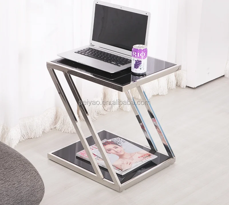 Cheap modern bed side table glass corner table sofa end table